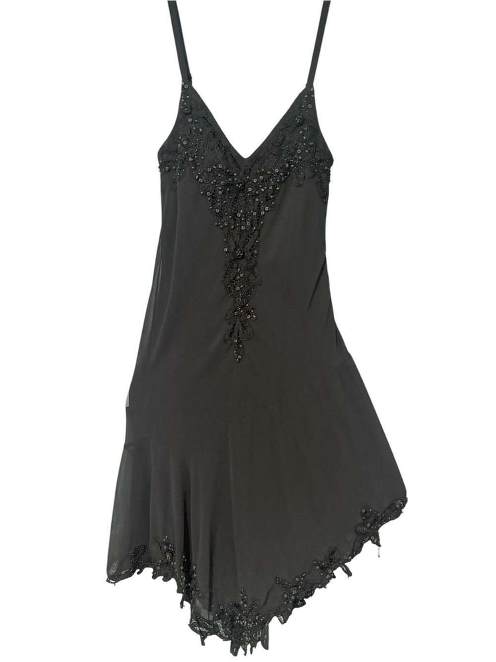 R&M Richards Y2K Beaded Black Slip Dress with Embellishments